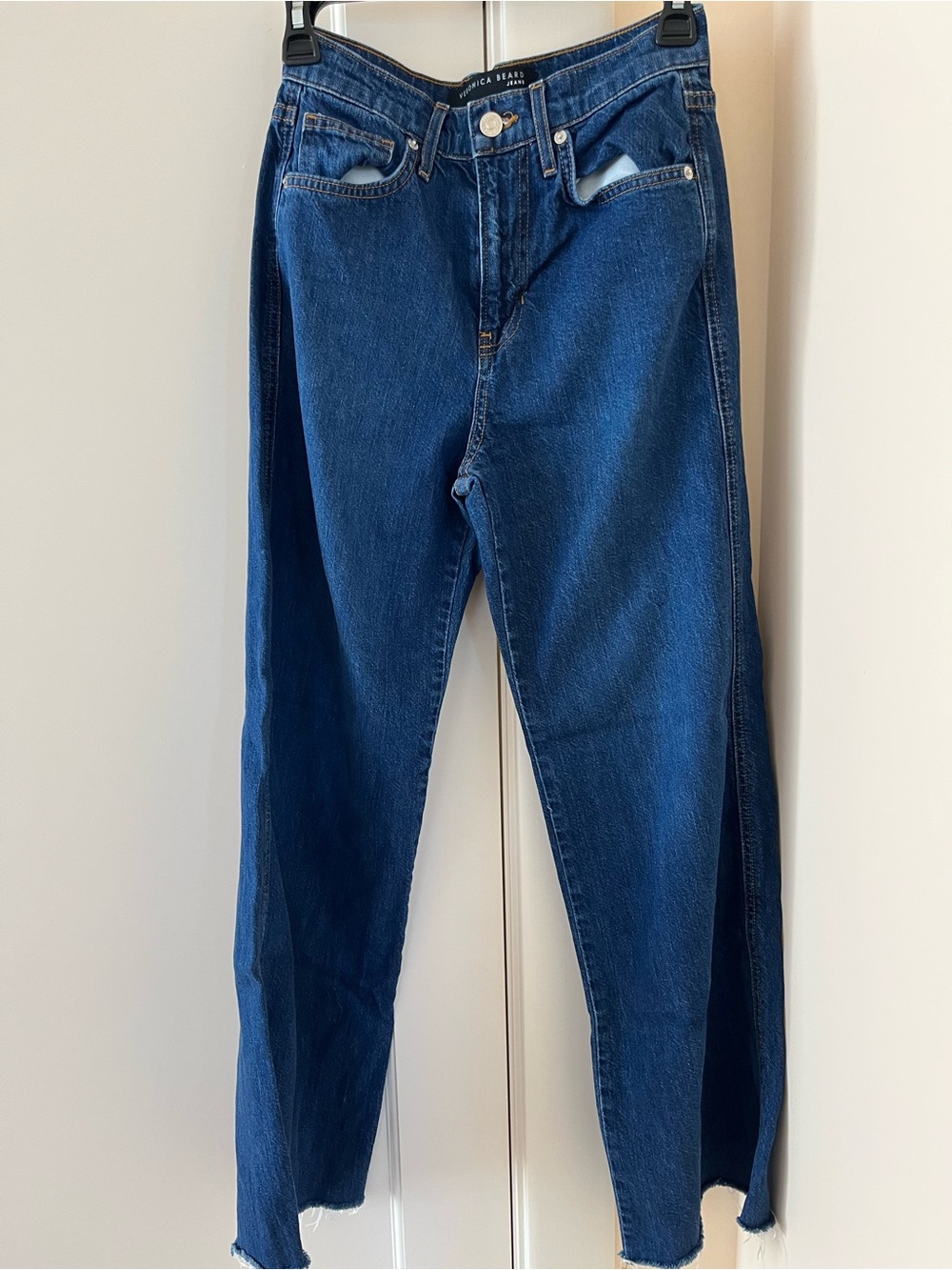 Veronica Beard Dark Blue Denim Jeans with Contrast Stitching Taylor Wide Leg 25